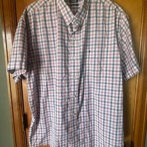 Izod Men's Pink and Blue Checkered Button-Down Shirt